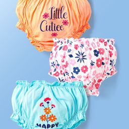 Doodle Poodle 100% Cotton Single Jersey Knit Bloomers With Floral Print Pack Of 3 - White Light Blue & Orange-image-88