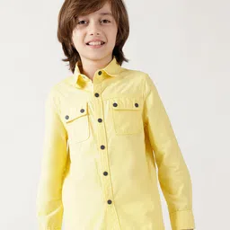 One Friday 100% Cotton Full Sleeves Solid Loose Fit Shirt - Yellow-picture-25