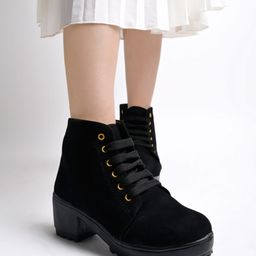 Shoetopia Solid Lace Up Boots - Black-image-14