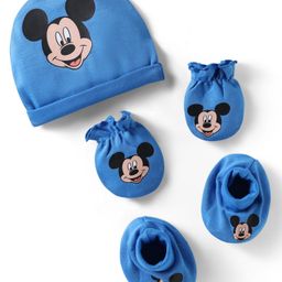 Babyhug Disney Interlock Knit Cap Mittens & Booties Set with Mickey Mouse Graphics Blue - Diameter 11.5 cm-image-67