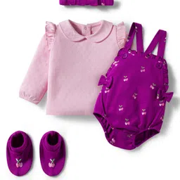 Babyhug 100% Cotton Interlock Knit Onesies With Hairband & Booties - Purple-picture-1