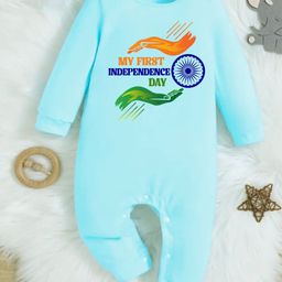 KNITROOT Cotton Knit Independence Day Theme Full Sleeves My First Independence Day Text Printed Romper - Blue-image-39