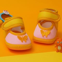 Neska Moda Butterfly Patch Detailed Velcro Closure Booties - Yellow & Baby Pink-picture-34