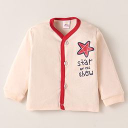 Mini Donuts Interlock Knit Full Sleeves Front Open Vests with Star & Text Print Pack of 3 - Orange Lemon Yellow & Cream image 2