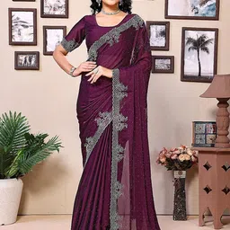 ANJANI TEXTILE Embellished Beads and Stones Tissue Heavy Work Saree-image-77