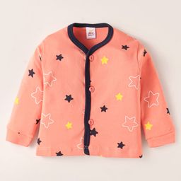 Mini Donuts Interlock Knit Full Sleeves Front Open Vests with Star & Text Print Pack of 3 - Orange Lemon Yellow & Cream image 4