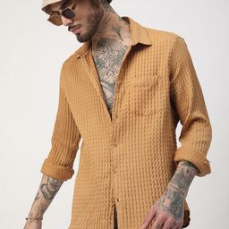 VASTRADO Men Classic Fit Spread Collar Textured Casual Shirt-image-62