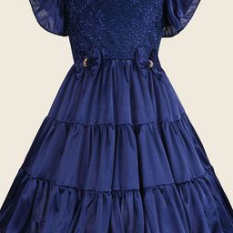 Wish Karo Girls Embroidered Flared Sleeve Knee Length Fit & Flare Dress-image-25