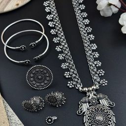 NAMAN ARTS Silver Plated Oxidised Jewellery Set-40