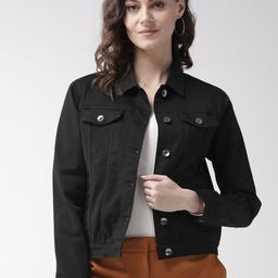 Xpose Women Black Solid Denim Jacket-image-39