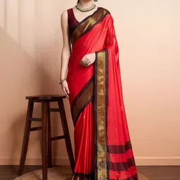 SILKWEAR Ethnic Motifs Zari Silk Cotton Kanjeevaram Saree-37