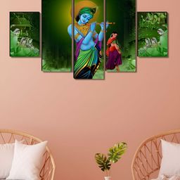 Myntra Elegant Homes Blue & Green 5 Pieces Wood Religious Wall Paintings-image-82