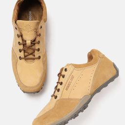 Woodland Men Camel Brown Leather Sneakers-image-46