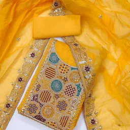 SWARNGANGA TEX Ethnic Motifs Embroidered Sequinned Chanderi Unstitched Dress Material-picture-21
