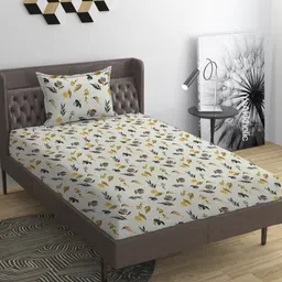 YaAkholic White Floral 210 TC Single Bedsheet with 1 Pillow Covers-image-50