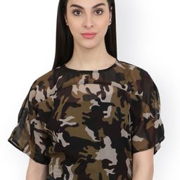 Cation Women Olive Green Printed Top-image-2
