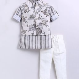 LITTLE COLLARS Boys Striped Kurta with Trousers And Nehru jacket-image-14
