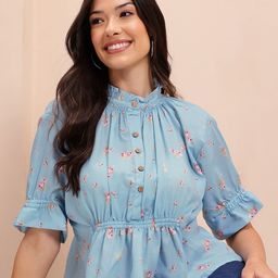 Mast & Harbour High-Neck Floral Print Regular Top-image-90