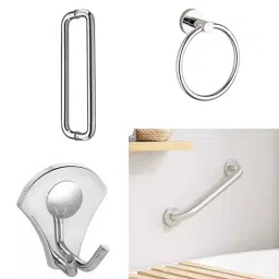 Implemental Door D Handle, Towel Ring, Rob Hook & Grip Bar Combo ‎Set Stainless Steel Chrome for Multi Purpose Use in Bathrooms (Pack of 4) image 2