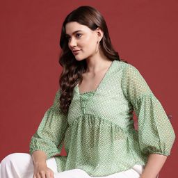 all about you Geometric Print Puff Sleeve Empire Top-image-8