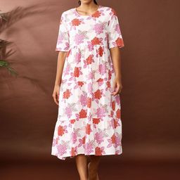 Jaipur Kurti Floral Printed A-Line Tiered Midi Dress-image-18