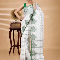 PuJoy Woven Design Zari Pure Cotton Taant Saree-34