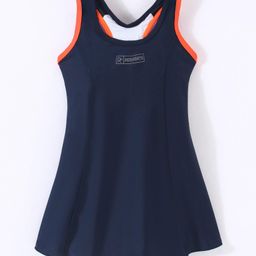 Rovars Lycra Sleeveless Frock Style Swimsuit - Navy Blue & Orange-13