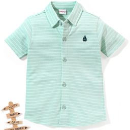 Babyhug 100% Cotton Half Sleeves Knitted Pique Striped Shirt - Light Green-10