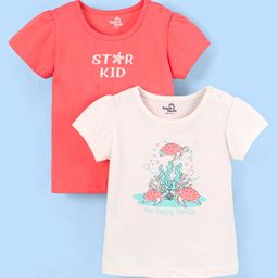 Doodle Poodle 100% Cotton Half Sleeves T-shirt Turtle Print Pack Of 2 - White & Pink-picture-10