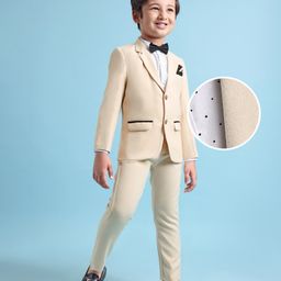 Mark & Mia Full Sleeves Solid Colour 3 Pieces Party Suit with Bow Detailing - Light Beige-image-107