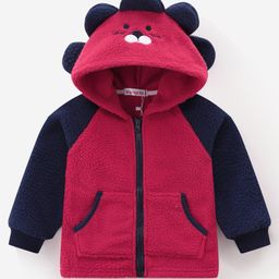 Kookie Kids Full Sleeves Hoodies With Ear Applique & Puppy Design- Red-picture-42