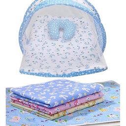 Fareto New Born Baby Combo of 1 Mosquito Net Bed and 4 Plastic - Blue-15