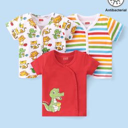 Babyhug 100% Cotton Kint Half Sleeves Antibacterial Front Open Striped Vests Pack of 3 - Multicolor-image-85