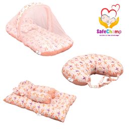 SafeChamp Lite Air Baby Feeding Pillow And 4 Piece - Bed Set With Pillow And 2 Bolsters And Bedding Set Combo (Pack - 3) (Orange)-12