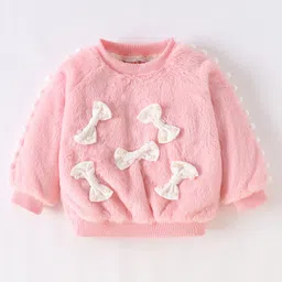 Kookie Kids Winter Wear  Full Sleeves Sweatshirt with Fur Detailing & Bow Applique - Pink-picture-0