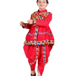 Itsmycostume Cotton Full Sleeves Gujrati Kedia Theme Costume Set - Red-image-36