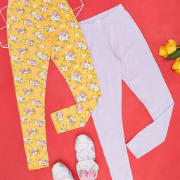 YU by Pantaloons Pack Of 2 Solid & Floral Printed Leggings - Multi Colour-image-73