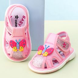 Cute Walk by Babyhug Velcro Closure Sandals with Butterfly Applique - Pink-picture-34
