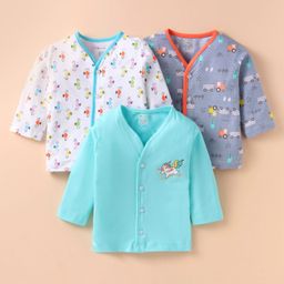 OHMS Single Jersey Knit Full Sleeves Jhablas with Unicorn & Vehicle Print Pack of 3 - Grey Light Blue & White-image-39
