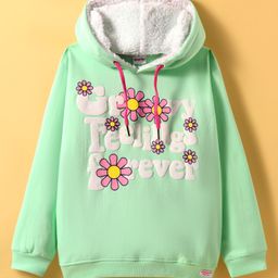 Kookie Kids Terry Knit Full Sleeves Hooded Sweatshirt With Floral & Text Print - Mint-image-24