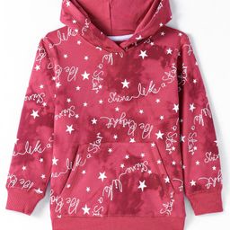 Doreme Cotton Knit Full Sleeves Hooded Sweatshirt Text Print & Kangaroo Pockets - Dark Red-image-84