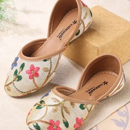 Cute Walk by Babyhug Mojaris with Floral Embroidery - Beige-picture-7