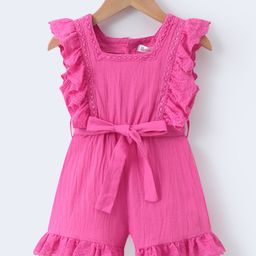 Kookie Kids Cotton Frill Sleeves Jumpsuit - Fuchsia-image-8