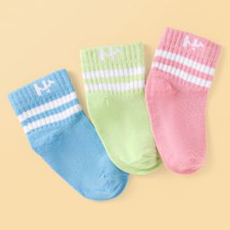 Honeyhap Premium Cotton Knit Ankle Length Bamboo Spandex Bio Finish Socks with Stripes & Brand Logo Design Pack of 3 - Pink Lime & Blue-image-78