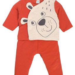 MINI KLUB Cotton Half Sleeves Animal Printed Tee & Pant - Orange-image-80