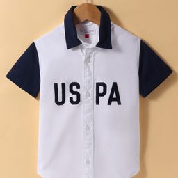 US Polo Assn Cotton Woven Half Sleeves Brand Name Printed Shirt - White-picture-44