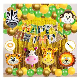 Bubble Trouble Jungle Safari Happy Birthday Decoration Kids Animal Birthday Party Decoration for Boy Birthday Green Yellow - Pack of 56-image-7