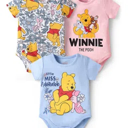 Babyhug Disney Interlock Knit Half Sleeves Onesies With Winnie The Pooh Print Pack Of 3 - Pink Blue & White-picture-8