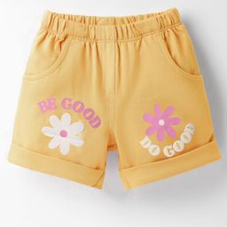 Tango Looper Knit Knee Length Shorts With Text & Floral Print - Yellow-image-55