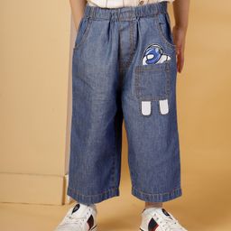 Budding Bees Denim Astronaut Patch Embroidered Cargo Pants - Blue-image-18